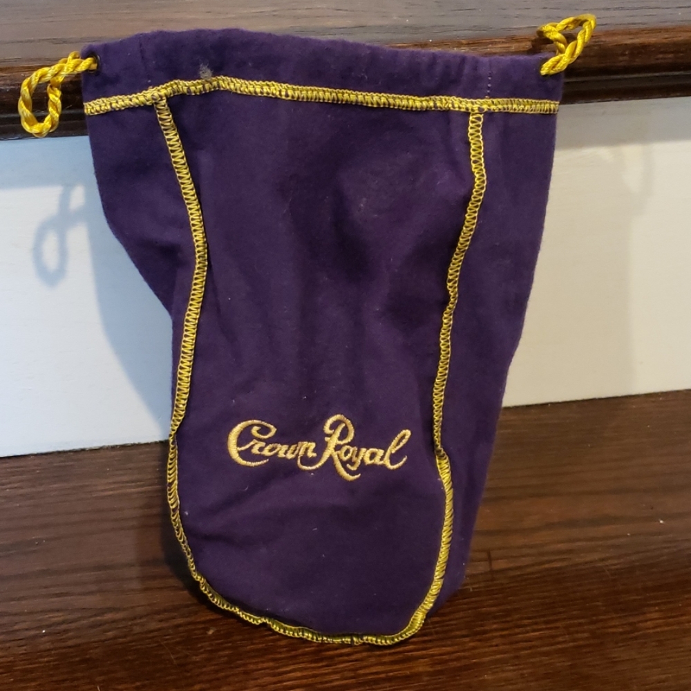 Crown Royal purple felt bag with gold stitching